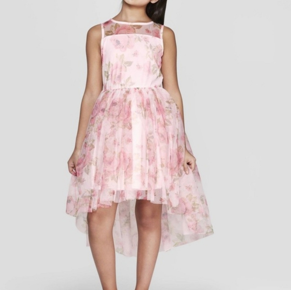 Girl's size small pink floral dress by Zenzi botton clasp back of neck